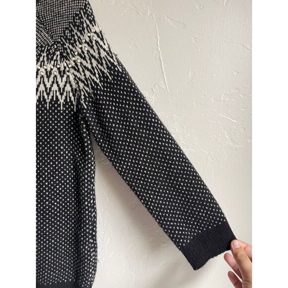 Willi Smith Black White Lambswool Blend Pom Pom Crewneck Pullover Sweater Size M - Picture 5 of 6